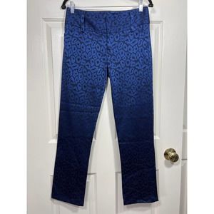 ALICE + OLIVIA Andrew Blue Leopard Print Pants Slim Leg Women's 6